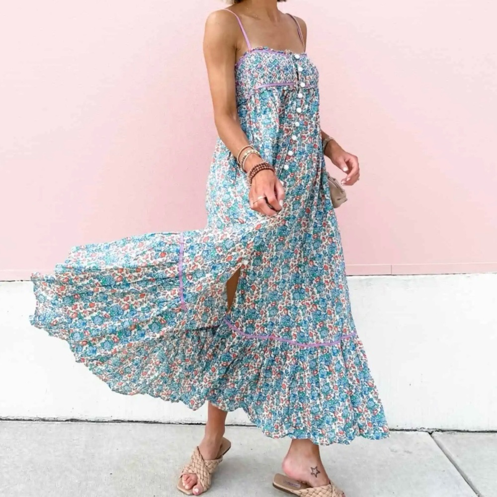 Free People Molly Jo Midi Dress in Blossom Combo